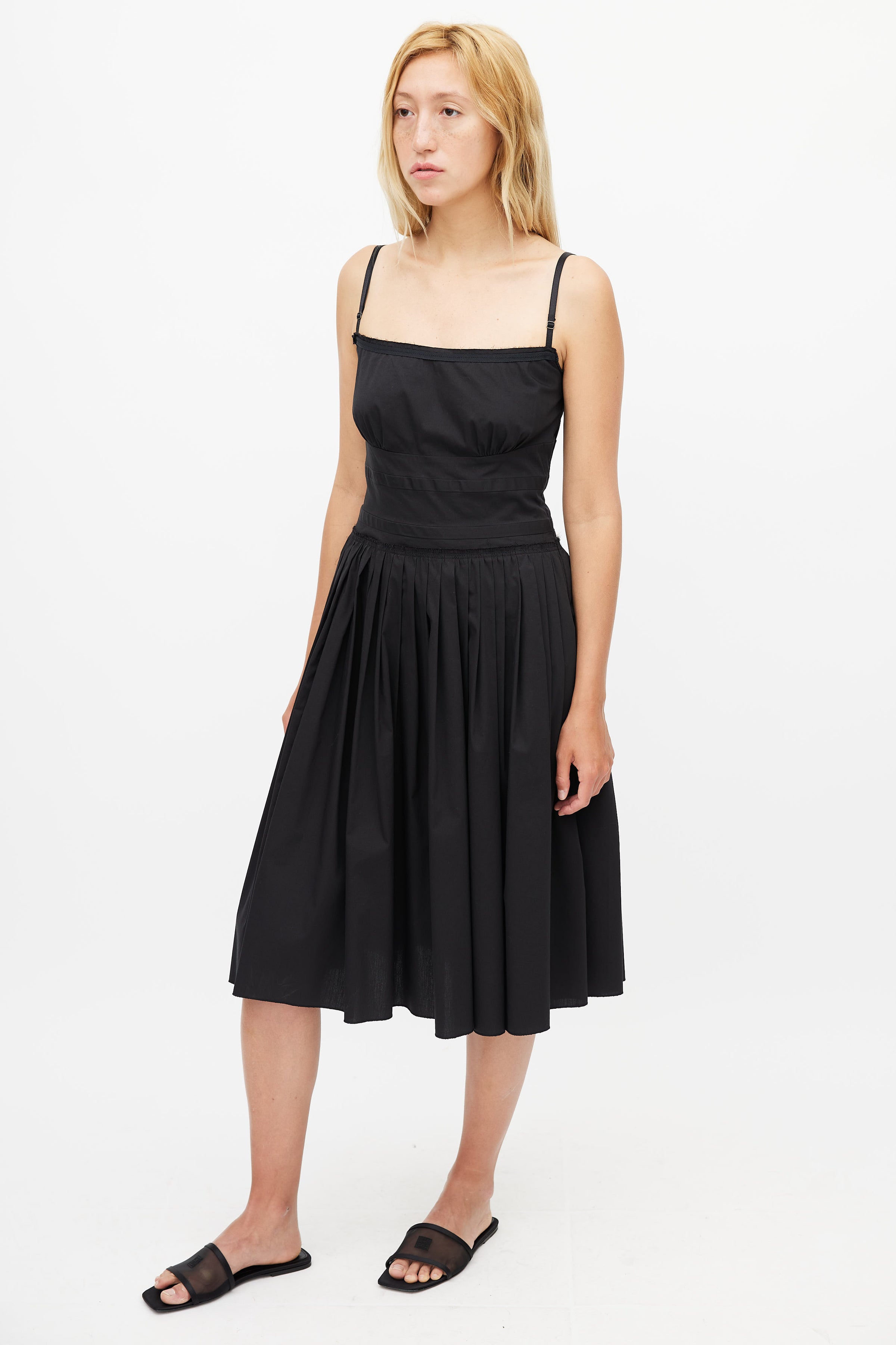 Prada // Black Pleated Midi Dress VSP Consignment Prada // Black Pleated Midi Dress VSP Consignment
