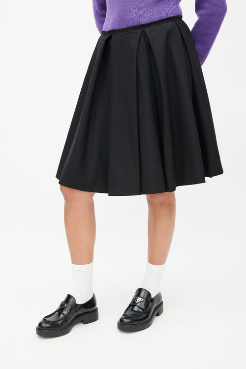 Prada Black Pleated Wool Skirt