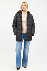 Prada Black Puffer Fur Hood Trim Jacket