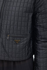 Prada Black Quilted Nylon Triangle Logo Jacket