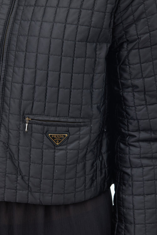 Prada Black Quilted Nylon Triangle Logo Jacket