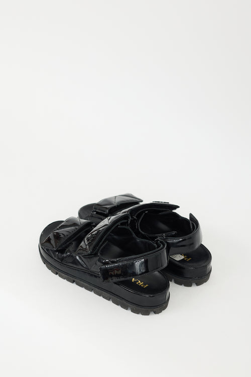 Prada Black Quilted Patent Leather Slingback Sandal
