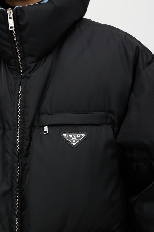 Prada Black Re-Nylon Down Zip Puffer Coat