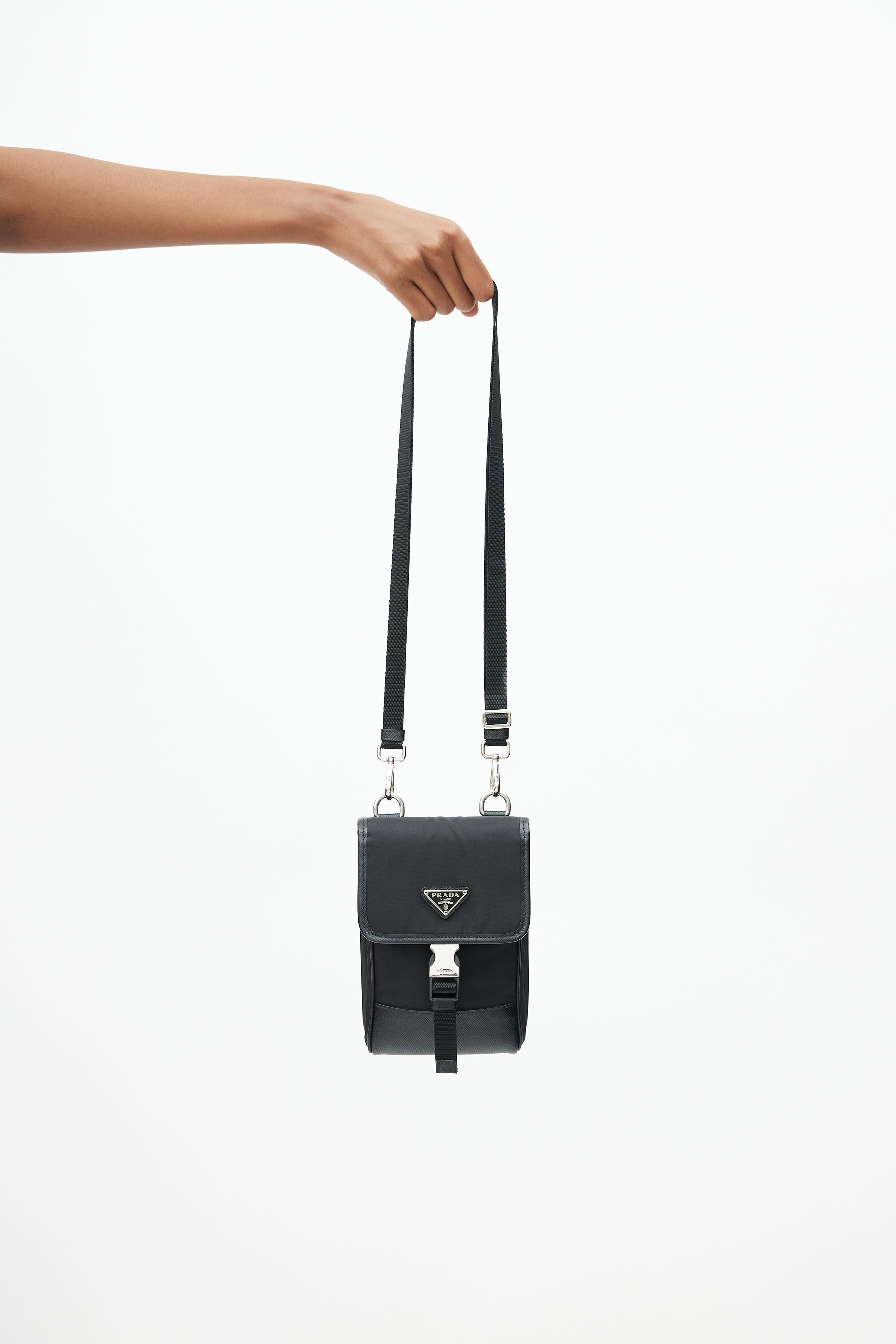 Prada Re-Nylon Saffiano Leather Crossbody Bag Black