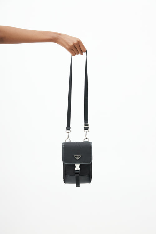 Prada Black Re-Nylon & Saffiano Smartphone Crossbody Bag