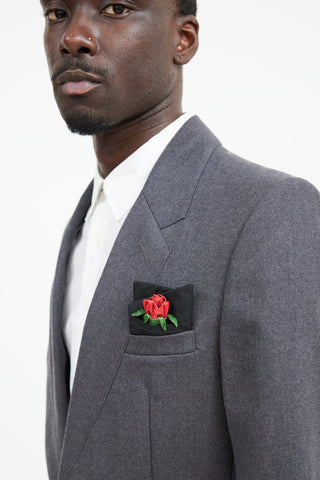 Prada Black & Multicolour Leather Rose Pocket Square