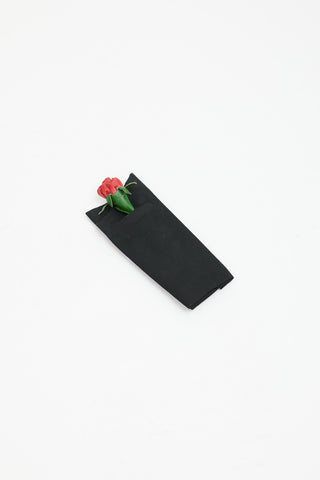 Prada Black & Multicolour Leather Rose Pocket Square