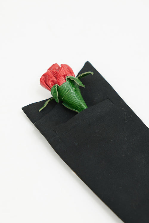 Prada Black & Multicolour Leather Rose Pocket Square