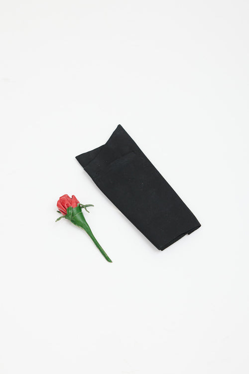 Prada Black & Multicolour Leather Rose Pocket Square