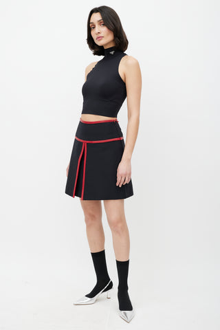 Prada Black & Red Leather Trim Skirt