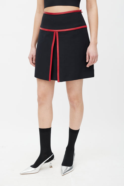 Prada Black & Red Leather Trim Skirt
