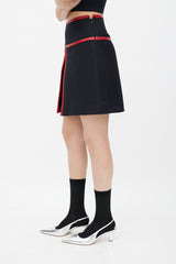 Prada Black & Red Leather Trim Skirt