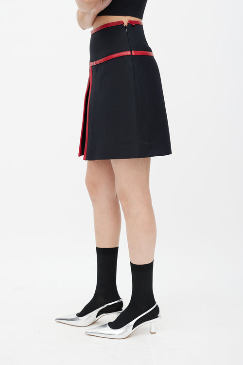 Prada Black & Red Leather Trim Skirt