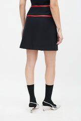 Prada Black & Red Leather Trim Skirt