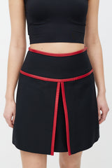 Prada Black & Red Leather Trim Skirt