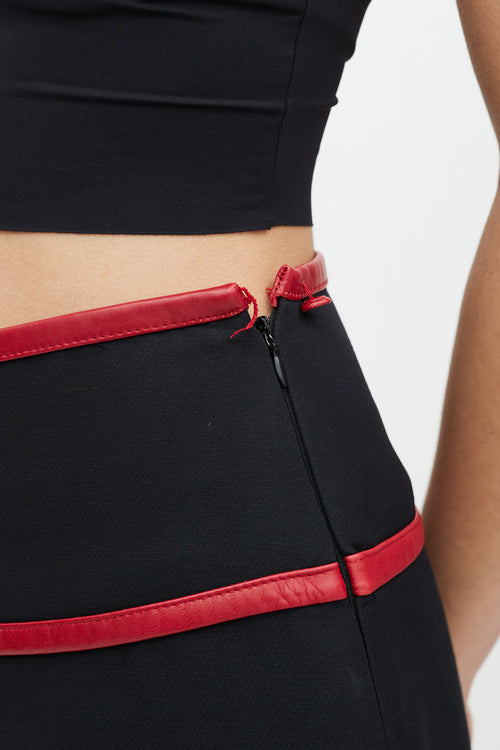 Prada Black & Red Leather Trim Skirt