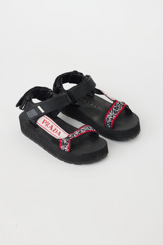 Prada Black & Red Sport Knit Sandal