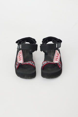 Prada Black & Red Sport Knit Sandal