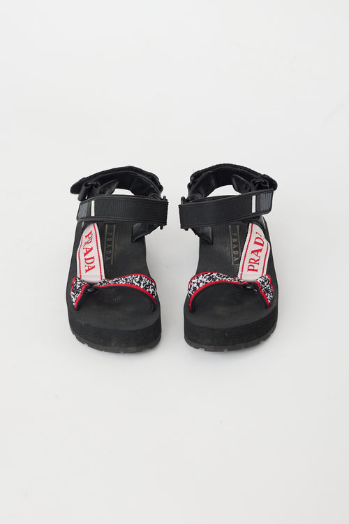 Prada Black & Red Sport Knit Sandal