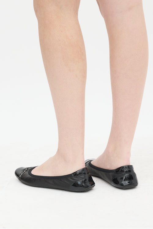 Prada Black Leather Scrunch Ballet Flat