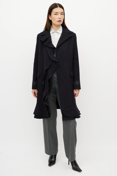 Prada Black Wool & Cashmere Ruffle Coat