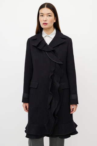 Prada Black Wool & Cashmere Ruffle Coat