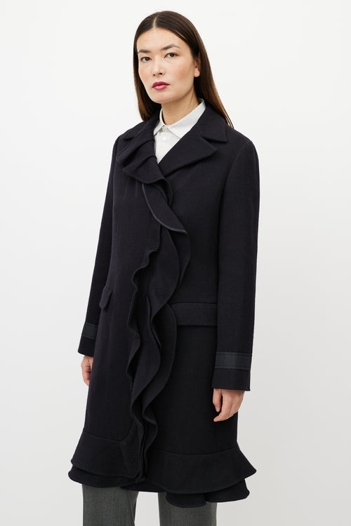 Prada Black Wool & Cashmere Ruffle Coat
