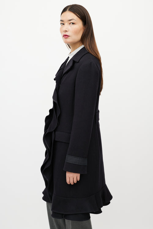 Prada Black Wool & Cashmere Ruffle Coat