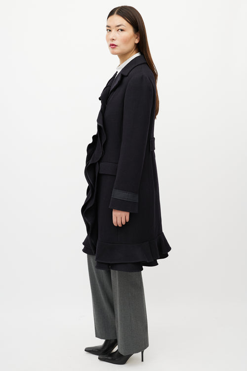 Prada Black Wool & Cashmere Ruffle Coat