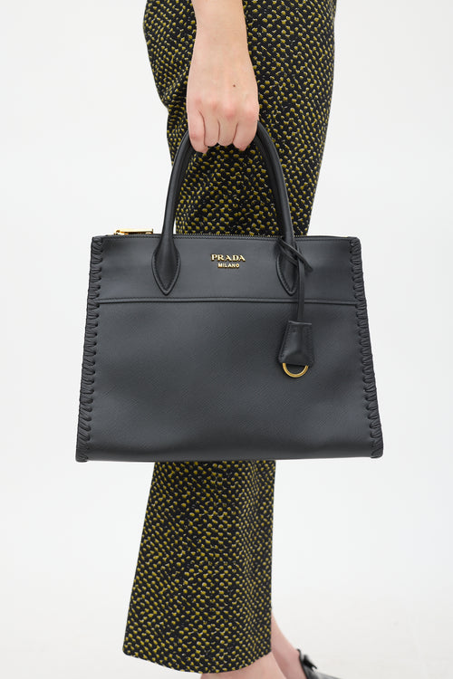 Prada Black Saffiano & City Leather Paradigme Woven Bag