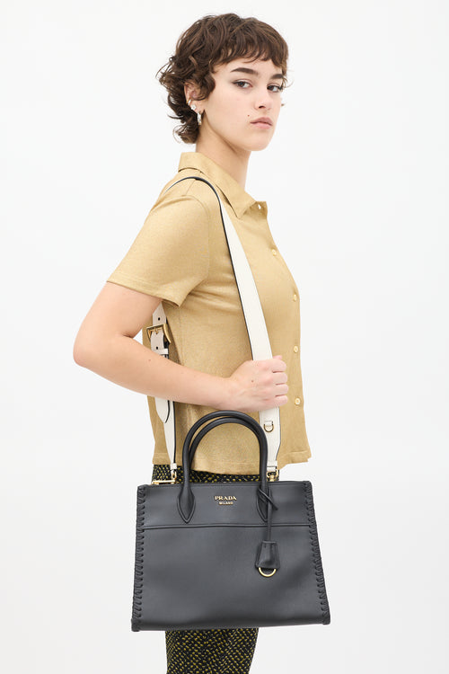 Prada Black Saffiano & City Leather Paradigme Woven Bag