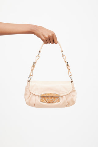 Prada Beige Vitello & Embossed Leather Shoulder Bag