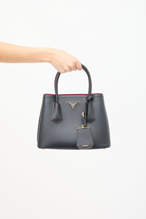 Prada Black Saffiano Leather Double Mini Bag