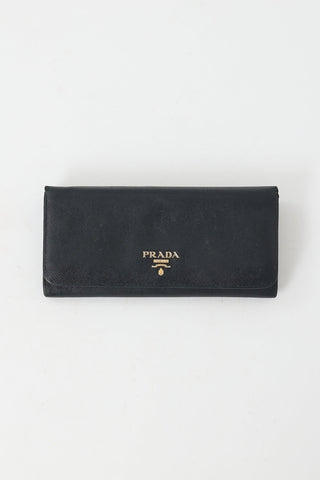 Prada Black Saffiano Leather Logo Long Wallet