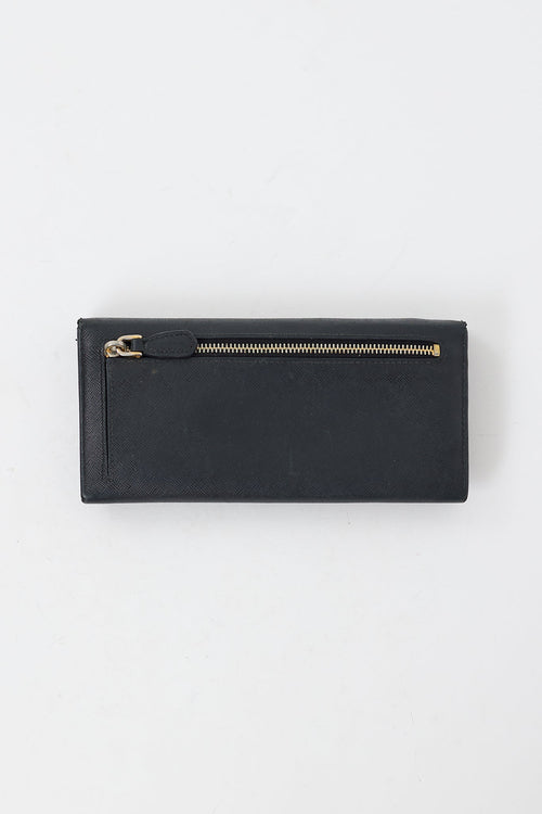 Prada Black Saffiano Leather Logo Long Wallet