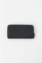 Prada Black Saffiano Leather Logo Continental Zip Wallet