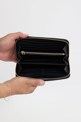 Prada Black Saffiano Leather Logo Continental Zip Wallet