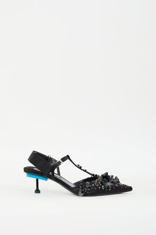 Prada Black Satin Beaded & Sequin Pump