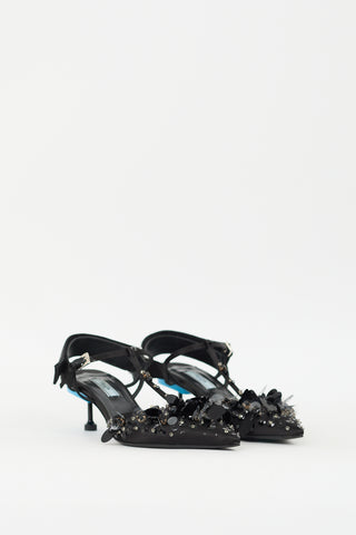 Prada Black Satin Beaded & Sequin Pump