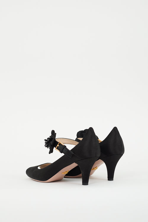 Prada Black Satin Peep Toe Mary Jane Pump