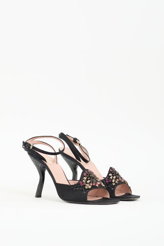 Prada Black Satin Rhinestone Heel