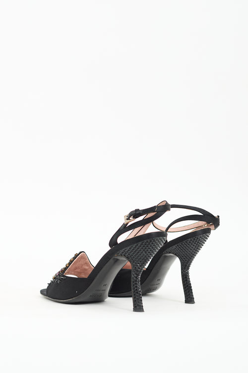 Prada Black Satin Rhinestone Heel