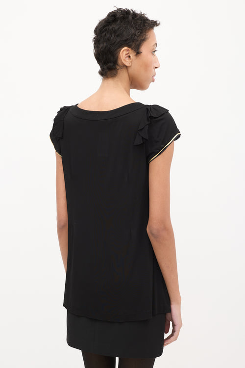 Prada Black Scoop Neck Ruffle Sleeve Top