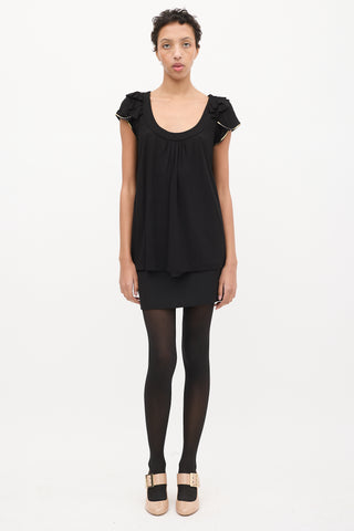 Prada Black Scoop Neck Ruffle Sleeve Top