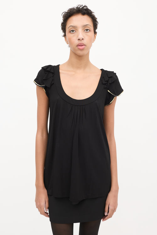 Prada Black Scoop Neck Ruffle Sleeve Top