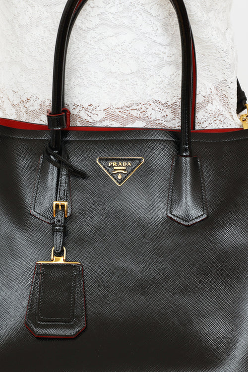 Prada Black & Red Saffiano Venice Double Bag
