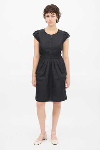 Prada Black Silk Pleated Zip Dress