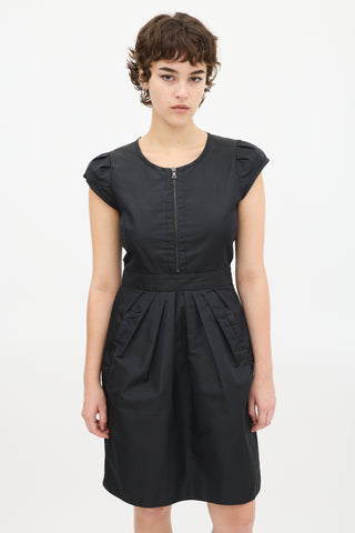 Prada Black Silk Pleated Zip Dress