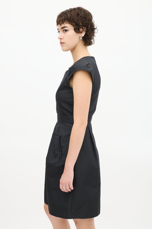 Prada Black Silk Pleated Zip Dress