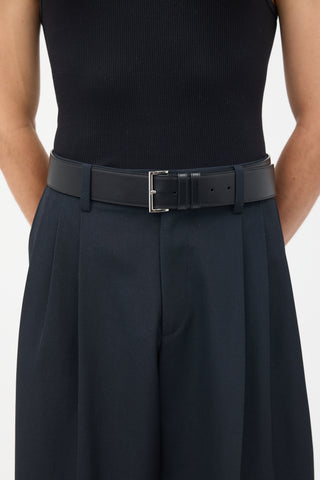 Prada Black Leather Square Buckle Belt